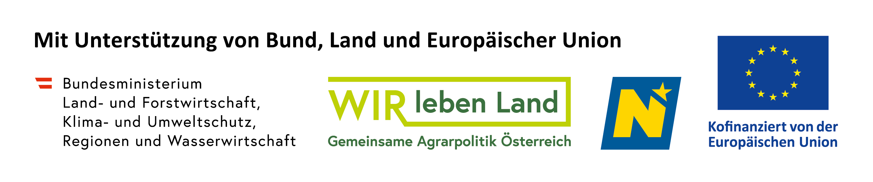 Mit Unterstützung von Bund, Land und Europäischer Union: Bundesministerium für Land- und Forstwirtschaft, Klima- und Umweltschutz, Regionen und Wasserwirtschaft; WIR leben Land – Gemeinsame Agrarpolitik Österreich; Land Niederösterreich; kofinanziert von der Europäischen Union.