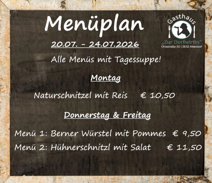 Gasthaus zur Dorfwirtin – Menü der Woche