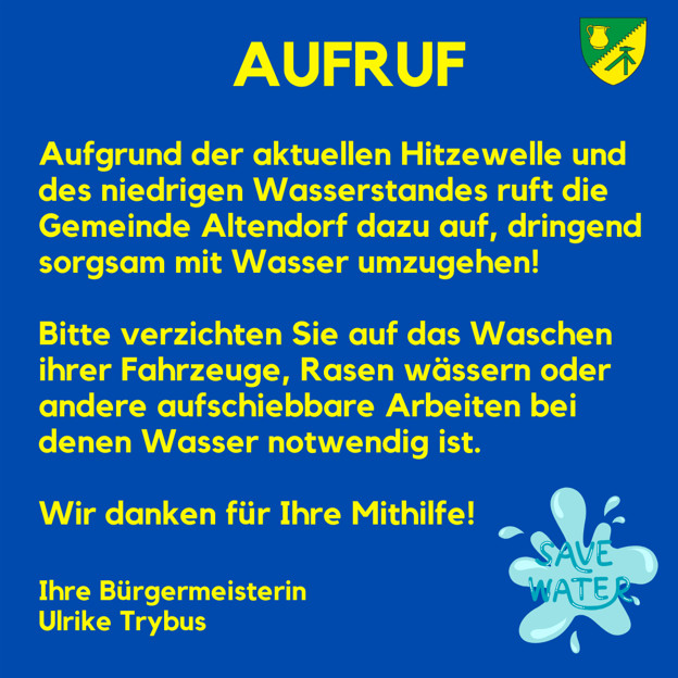 Aufruf  – Wasser sparen